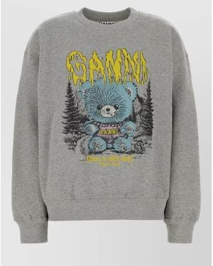 Ganni Printed Cotton Sweatshirt - Grey