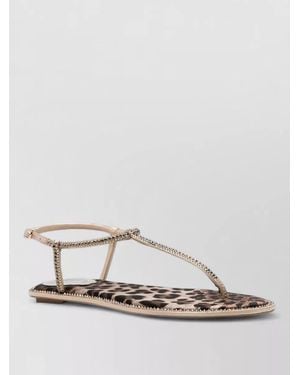 Rene Caovilla Leopard Print Crystal Thong Strap Flat Sandals - Multicolour