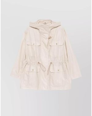 Fay Linen Blend Hooded Parka Jacket - Natural