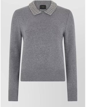 Pinko Wool Blend Sweater Polo Collar Detailing - Gray