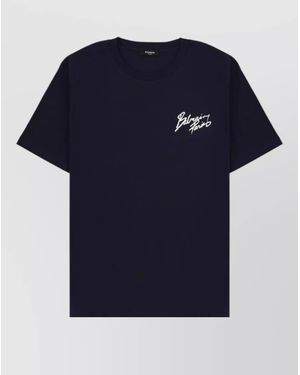 Balmain Logo Crew Neck Short Sleeve T Shirt - Blue