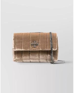 Tory Burch Quilted Velvet Chain Strap Shoulder Bag - Natural