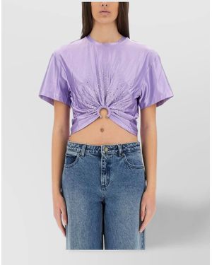 Rabanne Short Sleeve Cropped T-Shirt With Embellished Ring - Purple