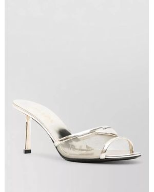 Prada Leather Mesh Heeled Mule Open Toe - White