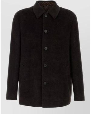 Etro Embroidered Wool Blend Single Breasted Coat - Black