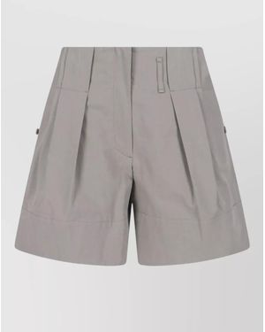 Low Classic Tailored Shorts Pleated Design Belt Loops Pockets - Grey