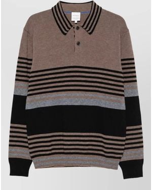 Paul Smith Striped Ribbed Cashmere Polo Jumper - Grey