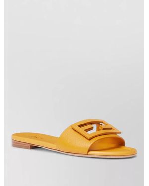 Fendi Leather Ff Baguette Motif Slide Sandals - Yellow