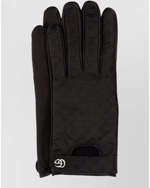 Gucci Leather Gloves Monogram Pattern Snap Button - Black