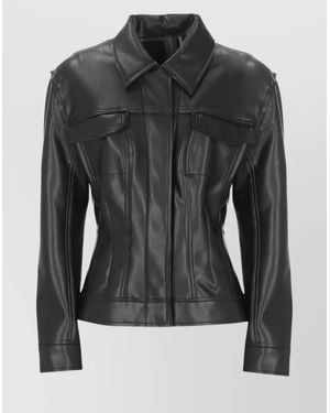 Norma Kamali Fitted Synthetic Leather Long Sleeve Jacket - Black