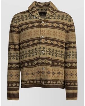 RRL Knit Cardigan Long Sleeves Patterned Design - Green