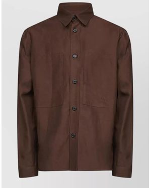 Laneus Overshirt Embroidered Detail Front Pockets - Brown