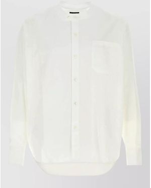 Giorgio Armani Seersucker Shirt Curved Hem Long Sleeves - White
