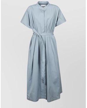 Victoria Beckham Twist Detail Dress Belted Waist Short Sleeves - Blue