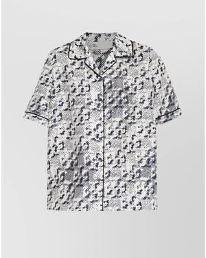 Tory Burch Silk Camp Shirt With Printed Monogram Pattern - White