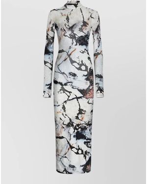 Roberto Cavalli Dress Abstract Pattern Fitted Silhouette Midi - White