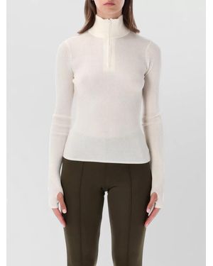 Frankie Shop Merino Wool Silk Ribbed Slim-Fit High-Neck Quarter-Zip Jumper - White