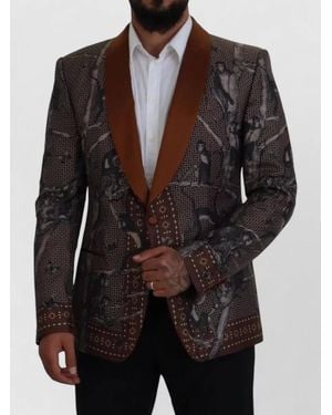 Dolce & Gabbana Monkey Print Silk Shawl Collar Jacket - Black