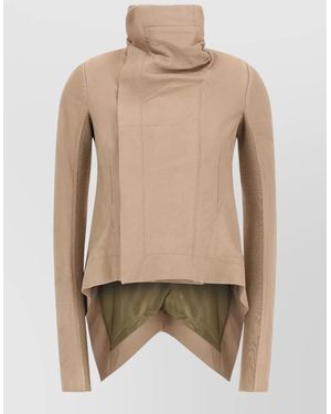 Rick Owens Lamb Leather Draped Asymmetric Single Breasted Coat - Natural