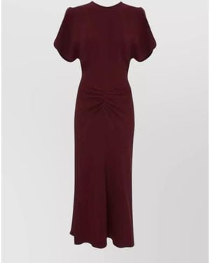 Victoria Beckham Ruched Cape-Sleeve Midi Dress - Red