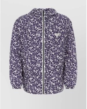 Prada Floral Hooded Nylon Windbreaker - Purple