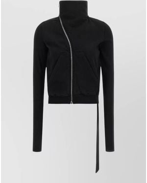 Rick Owens Cotton Asymmetric Zip High Neck Sweatshirt - Black