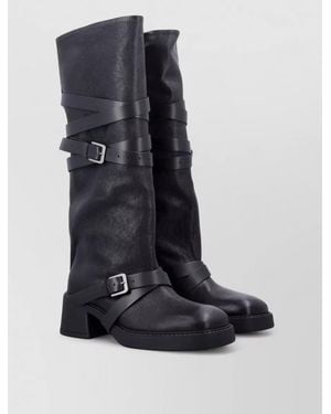 Miista Leather Belt Boots - Blue