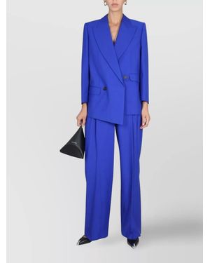 McQueen Wool Structured Double-Breasted Blazer - Blue