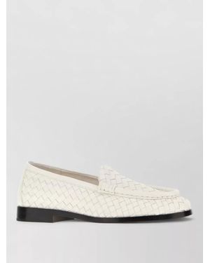 Bottega Veneta Silenzio Leather Loafers Closed Toe Woven Design - White