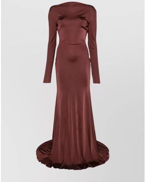 David Koma Floor-Length Draped Long Sleeve Dress - Red
