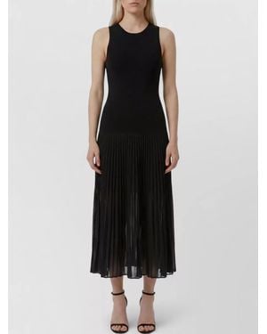 Alaïa Sheer Midi Knit Dress Pleated Panels - Black