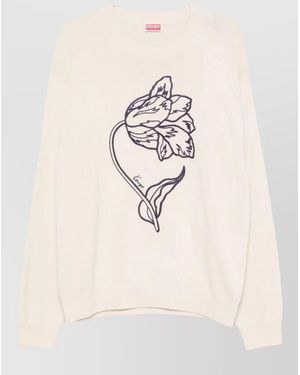 KENZO Long Sleeve Crew Neck Floral Top - Natural