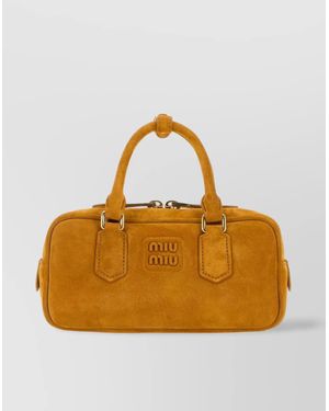 Miu Miu Rectangular Shape Suede Handbag With Top Handles - Metallic