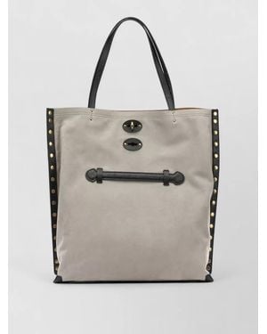 Zanellato Tote Bag Suede Finish Studded Trim Handles - Gray