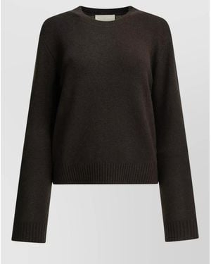 Lisa Yang Crew Neck Ribbed Knit Long Sleeve Top - Black