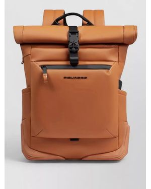 Piquadro Roll Top Fabric Backpack Adjustable Straps - Brown