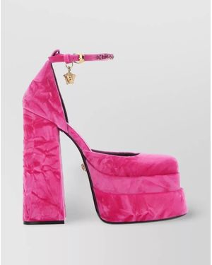 Versace Velvet Platform Court Shoes - Pink