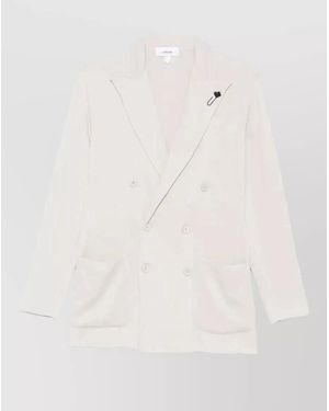 Lardini Double Breasted Cotton Blazer Menswear - Natural