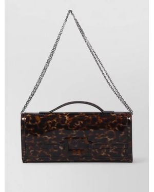 Roger Vivier Turtle Buckle Clutch Bag Chain Handle - White