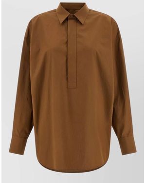ARMARIUM Candela Blouse Straight Cut Collar Buttoned Cuffs - Brown