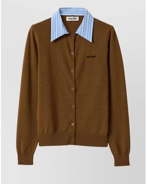 Miu Miu Knitwear With Ribbed Cuffs And Hem - Brown