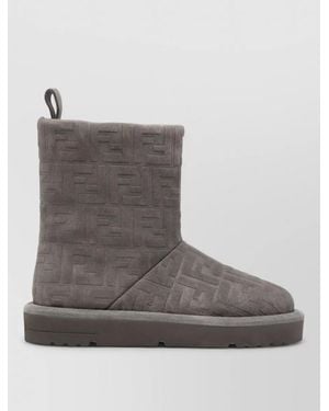 Fendi Leather Embossed Ankle Boots - Grey