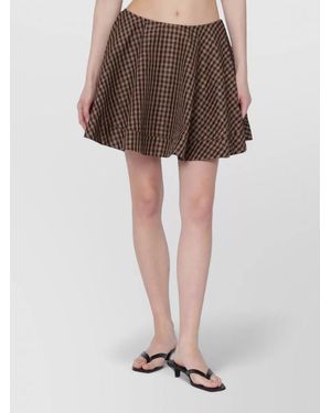 Ganni Checked Flared Mini Skirt - Brown