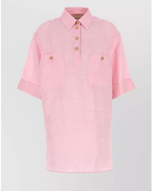 Valentino Garavani Linen Blouse With Button Detailing And Pockets - Pink