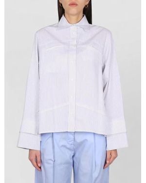 Jejia Shirt Collared Neck Long Cuffed Sleeves Stripes - White