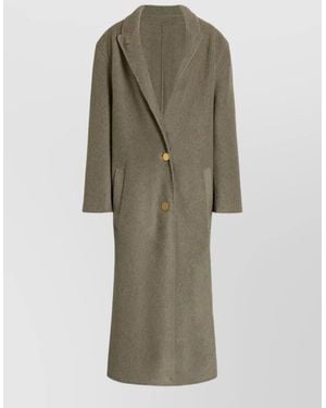 Alberta Ferretti Long Jacket Lapel Collar Side Pockets - Natural