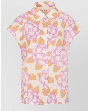 Marni Floral Short Sleeve Collared Neck Shirt - Pink