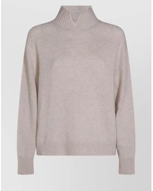 Malo High Collar Long Sleeve Knitwear Top - Grey