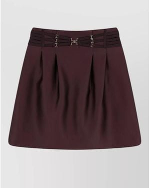 Elisabetta Franchi Satin Mini Skirt High Waist Pleats Straps - Purple
