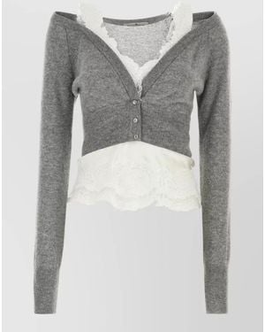Ermanno Scervino Cashmere Stretch Silk Off Shoulder Top Lace - Grey